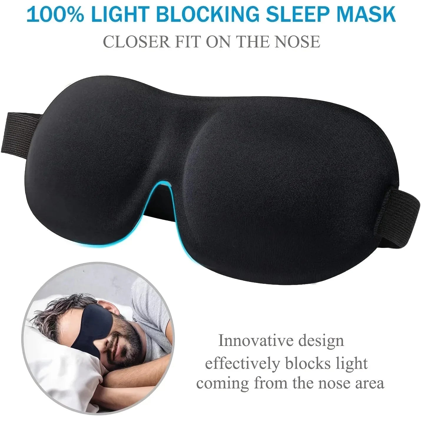 3D Contoured Sleep Mask – Ultra-Soft Breathable Light Blocking Eye Cover